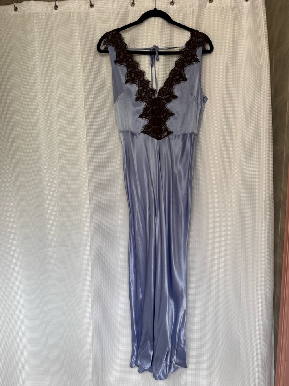 Anthropologie Silk Lace-Trim Slip Dress in Steel Blue